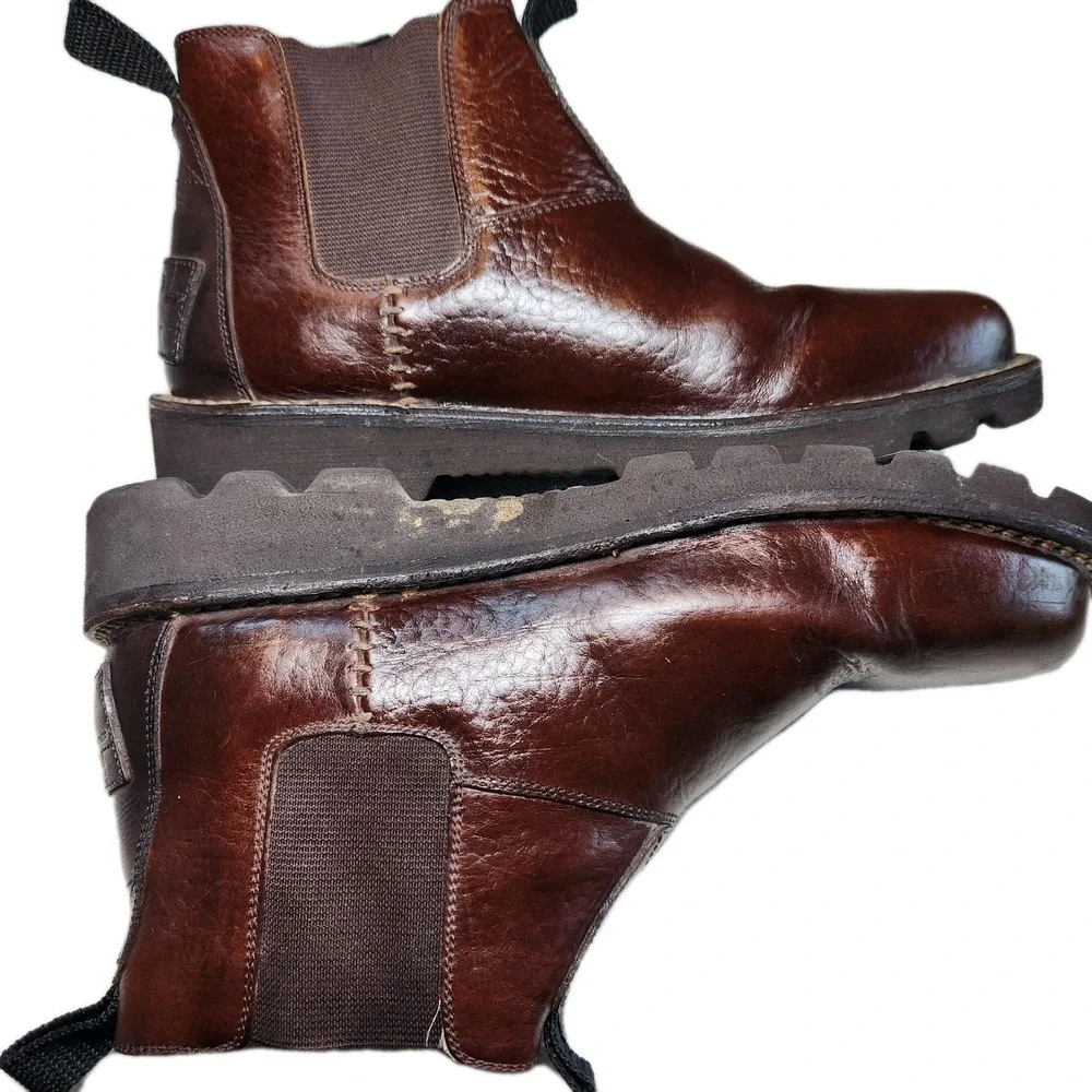 H.S. TRASK Chelsea Boots Mens 11.5 M Brown Genuine Bison Leather Brazil Slip-On